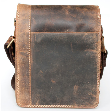 Střední pánská taška z pevné kůže s popruhem přes rameno bez značek a nápisů