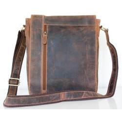 Velká pánská taška z pevné kůže s popruhem přes rameno bez značek a nápisů