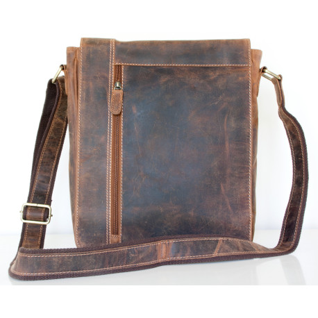 Velká pánská taška z pevné kůže s popruhem přes rameno bez značek a nápisů
