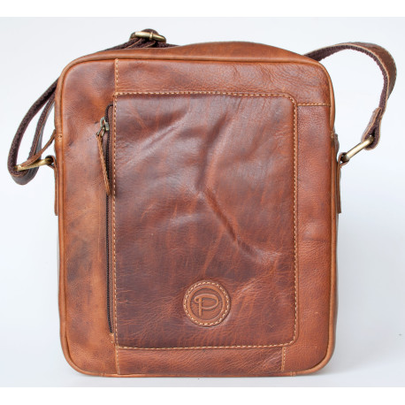 Větší pánská taška Pedro z pevné kůže s popruhem přes rameno ROZBALENÁ