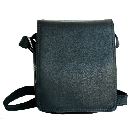 Malá pánská taška z měkké černé kůže s popruhem přes rameno