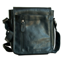 Střední pánská taška ze silné černé kůže s popruhem přes rameno