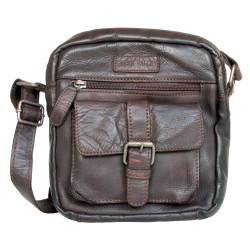 Středně velká pánská taška Green Valley z měkké prané tmavě hnědé kůže s popruhem přes rameno - Rozbalená