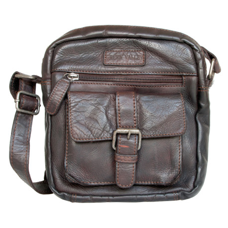 Středně velká pánská taška Green Valley z měkké prané tmavě hnědé kůže s popruhem přes rameno - Rozbalená