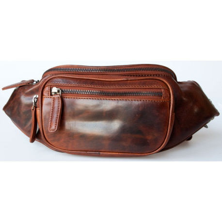 Luxusní kožená ledvinka Pedro z pevné hlazené kůže se čtyřmi kapsami s látkovou podšívkou