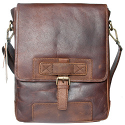 Velká pánská taška z pevné kůže s popruhem přes rameno bez značek a nápisů ROZBALENÁ