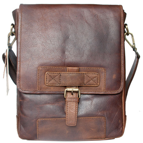 Velká pánská taška z pevné kůže s popruhem přes rameno bez značek a nápisů ROZBALENÁ