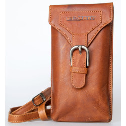 Malá kožená taštička Bullburry na pásek nebo popruh z pevné kůže s látkovou podšívkou