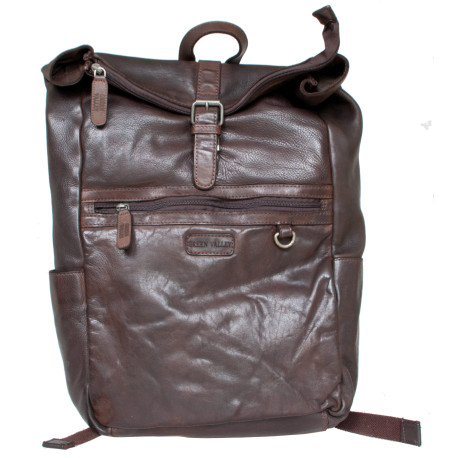 Velký tmavě hnědý batoh z lehké prané pravé hovězí kůže s podšívkou - ROZBALENÝ