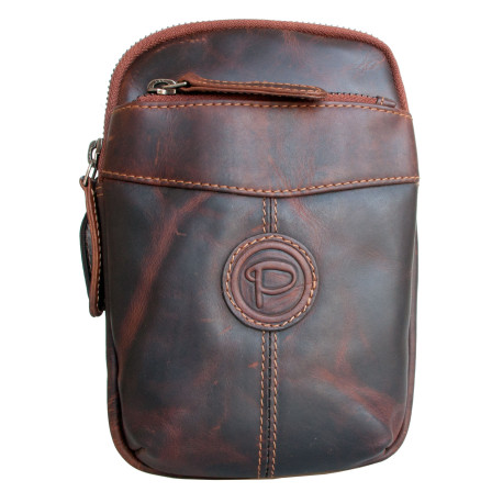 Prostorná kožená taštička Pedro na pásek nebo přes rameno z hlazené kůže s látkovou podšívkou