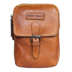 Malá pánská taška Green Valley ze světle hnědé prané olejované měkké kůže s poutkem za pas a popruhem přes rameno ROZBALENÁ