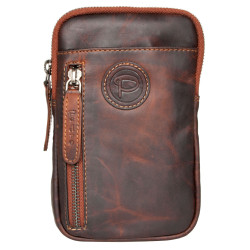 Tmavě hnědá kožená taštička Pedro na pásek nebo přes rameno z hlazené kůže s látkovou podšívkou